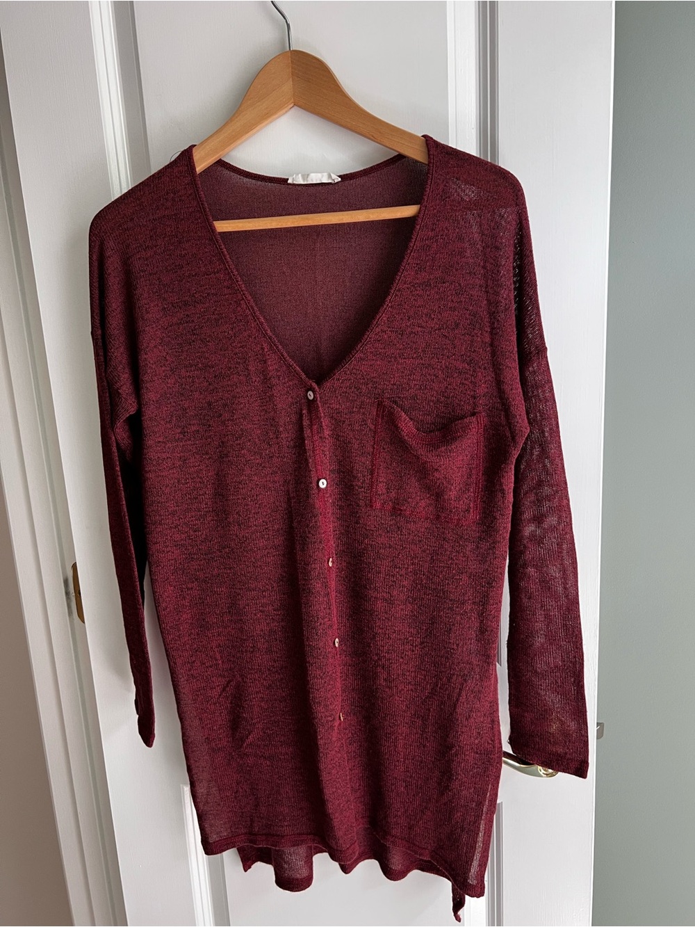 LUSH / Liberty Love Long Duster Button Front Cardigan Burgundy Maroon S